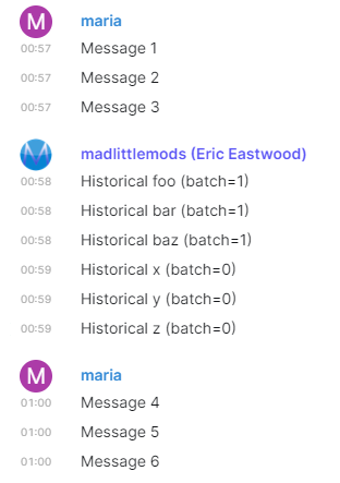 Two historical batches in between some existing messages